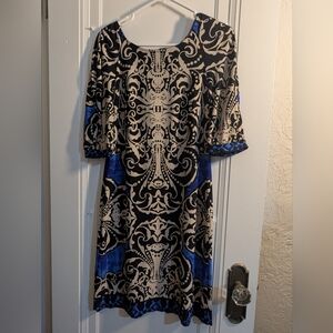 White House Black Market Blue and Black Midi Dress